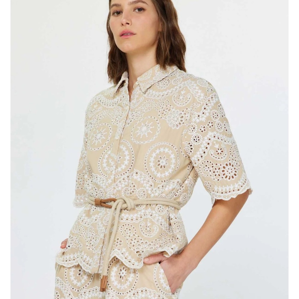 NWT Current Air Josephine Romantic Eyelet Button Down Cotton Shirt